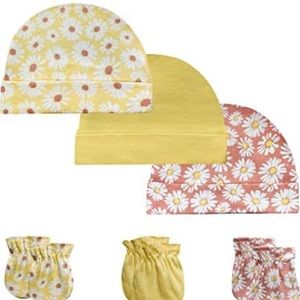 MODERN BABY Cap & Scratch Mittens Unisex 3 Pack Set Newborn Babies Infant Beanie